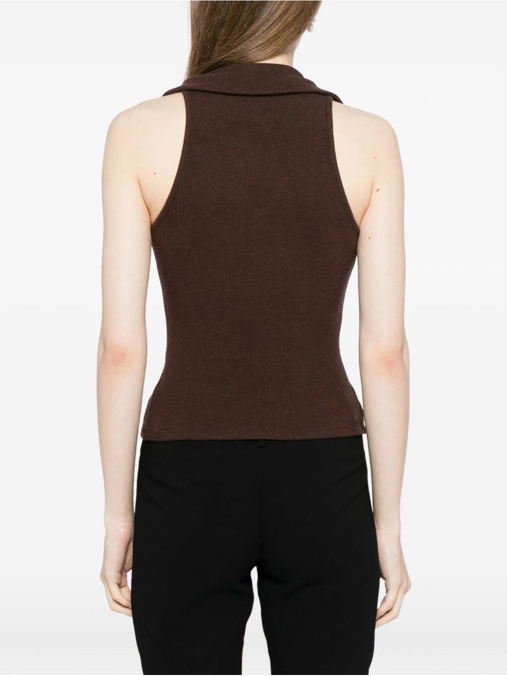 Reformation Dark Brown Sleeveless V-Neck Collared Knit Top - Picture 5 of 8